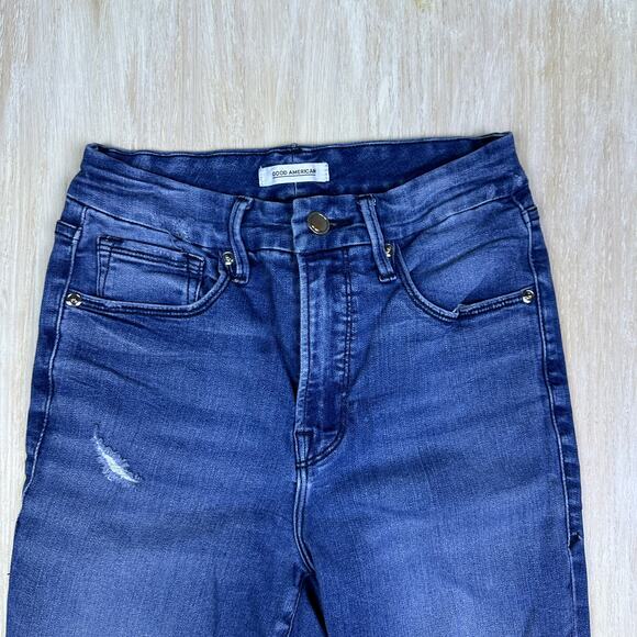 Good American Good Waist Distressed Skinny Stretch Slim Denim Jeans GW113T 4/27 - Picture 3 of 16